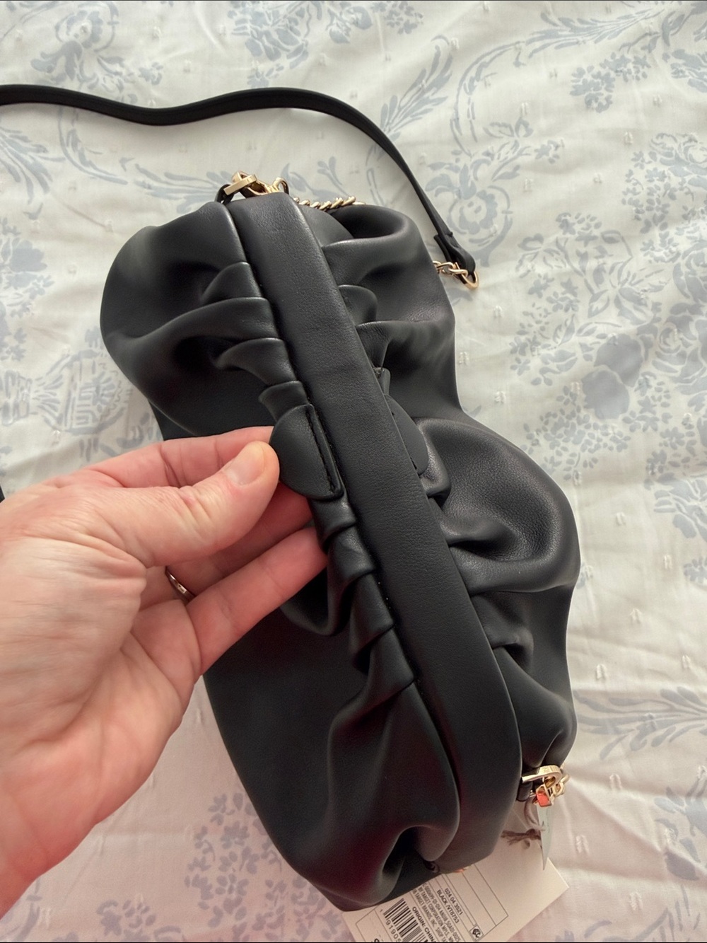 a new day Black Gathered clutch or crossbody  Bag with Gold Chain - Picture 5 of 10